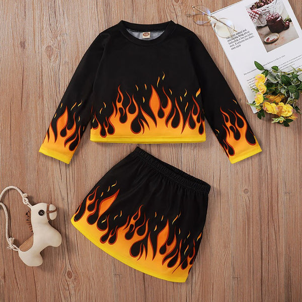 Cool Flame Pattern Cotton Skirt Sets
