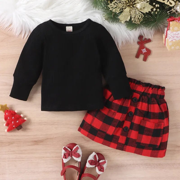 Christmas Knit Plaid Skirts Outfits