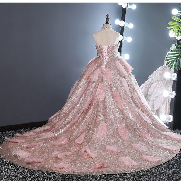 Pageant Sequins Feathers Ball Gown