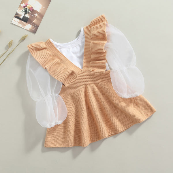 Knitted Ruffles Dress + Puff Sleeve Outfits - Cotton Castles Luxury Kids
