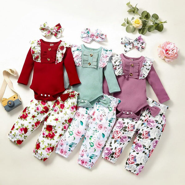 Newborn Floral Romper+Pants 2 pcs suit - Cotton Castles Luxury Kids