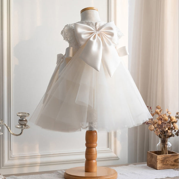 Lace Bow Toddler Christening Gown - Cotton Castles Luxury Kids