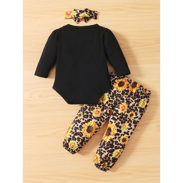 Sunflower Floral Bobysuit+Pant Ruffle Outfit