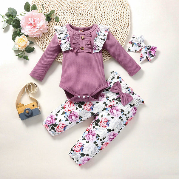 Newborn Floral Romper+Pants 2 pcs suit - Cotton Castles Luxury Kids