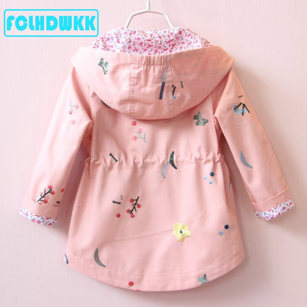 2021 Spring Autumn Girls Windbreaker Coat Jackets Baby Kids Flower Embroidery Hooded Outwear For Baby Kids Coats Jacket Clothing - Cotton Castles Luxury Kids