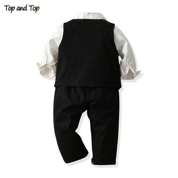 Boys Gentleman White Romper Top+Vest+Trousers Outfit - Cotton Castles Luxury Kids