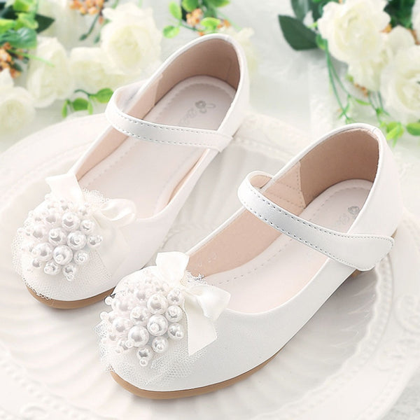 Pearls Flower Girls Wedding Leather Shoes