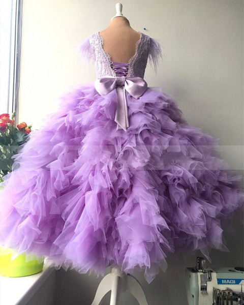 Lavender Lace Tulle Ruffle Flower Girl Dress - Cotton Castles Luxury Kids