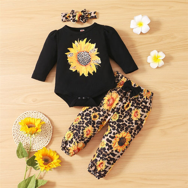 Sunflower Floral Bobysuit+Pant Ruffle Outfit
