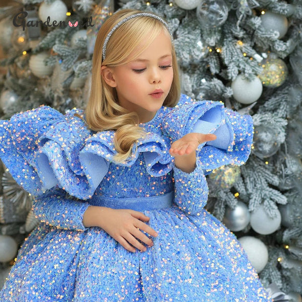 Glitter Sequin Flower Girl Gown - Cotton Castles Luxury Kids