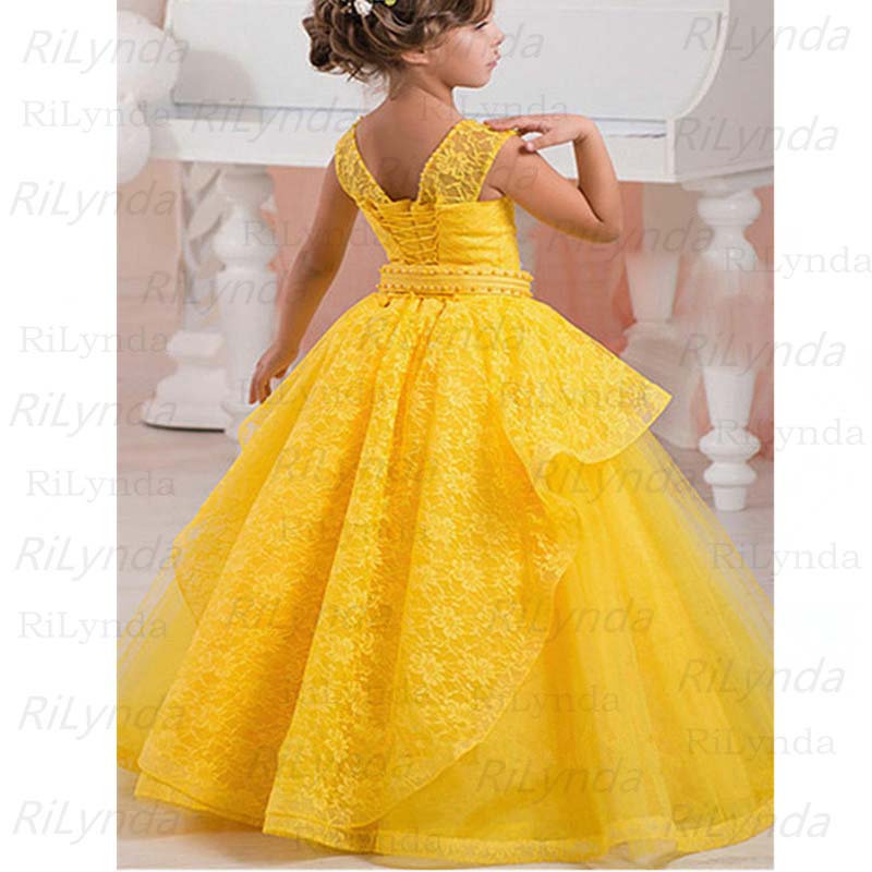Yellow Flower Girl  Butterfly Mesh Ball Gowns - Cotton Castles Luxury Kids