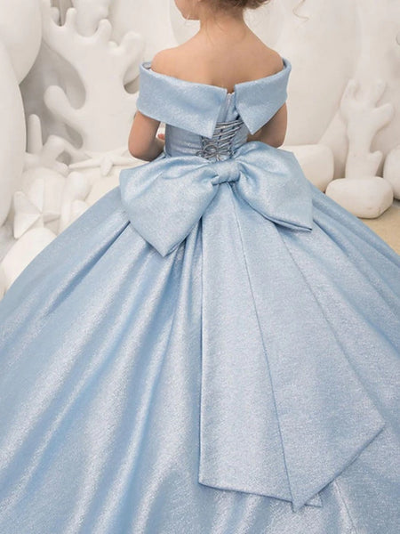 Blue Elegant Princess Satin Ball Gown - Cotton Castles Luxury Kids