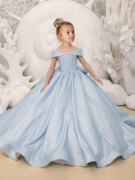 Blue Elegant Princess Satin Ball Gown - Cotton Castles Luxury Kids