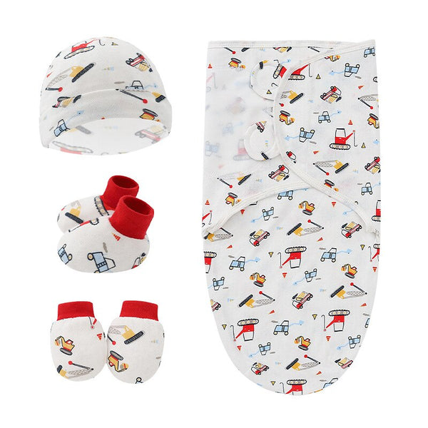 Newborn 4Pieces Swaddling+Hat+Gloves+Socks Sleeping Bag Set