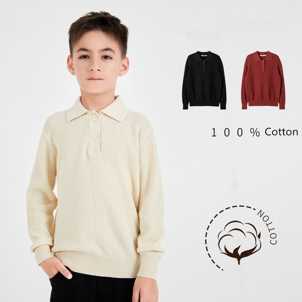 New Boys Sweater Solid Color Knitwear - Cotton Castles Luxury Kids