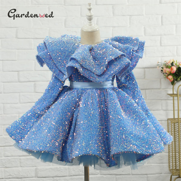 Glitter Sequin Flower Girl Gown - Cotton Castles Luxury Kids