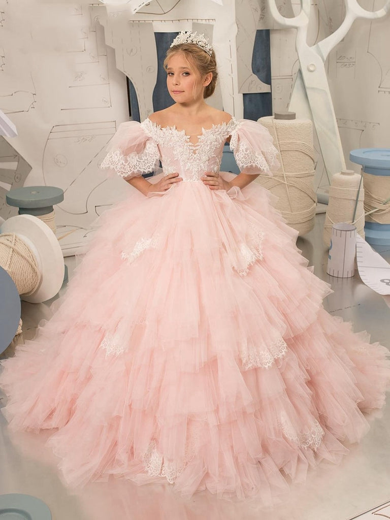 Pink Princess Dress Puffy Flower Girl Dresses - Cotton Castles Luxury Kids