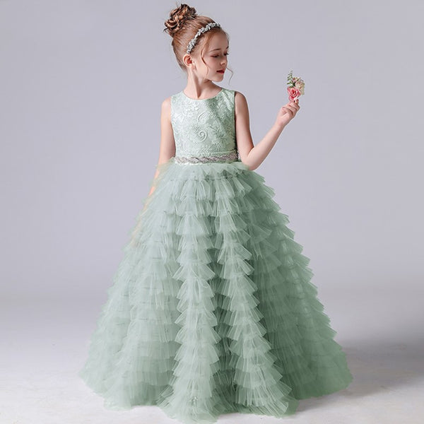 Dideyttawl Long Girls Formal Princess Gowns 2022 Tiered Flower Girl Dresses For Wedding Party Tulle Junior Bridesmaid Dress - Cotton Castles Luxury Kids