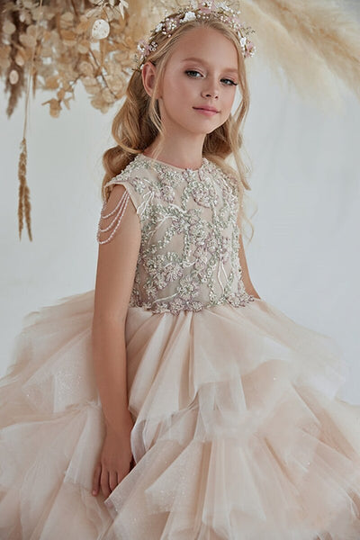 Puffy Champagne Flower Girl Dresses - Cotton Castles Luxury Kids