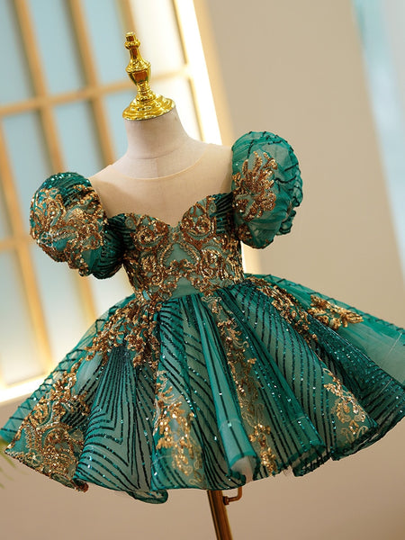 Luxury Green Gold Dresses - Cotton Castles Luxury Kids
