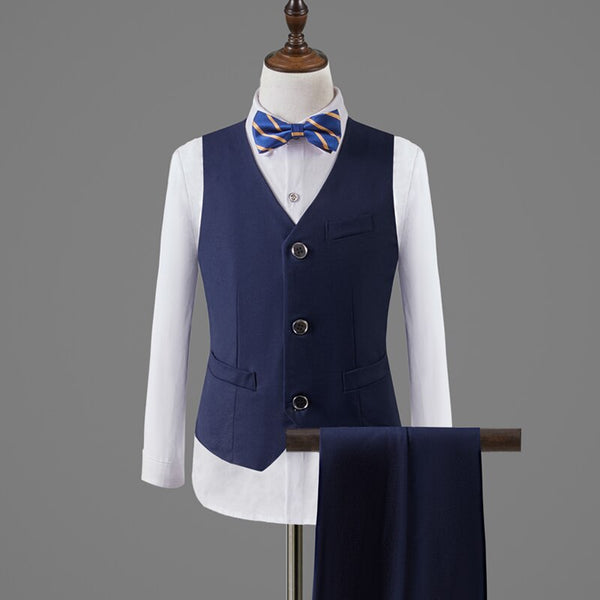 Formal Wedding Boys Jacket Vest Pants BowTie 4Pcs Tuxedo - Cotton Castles Luxury Kids