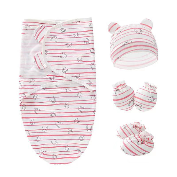 Newborn 4Pieces Swaddling+Hat+Gloves+Socks Sleeping Bag Set