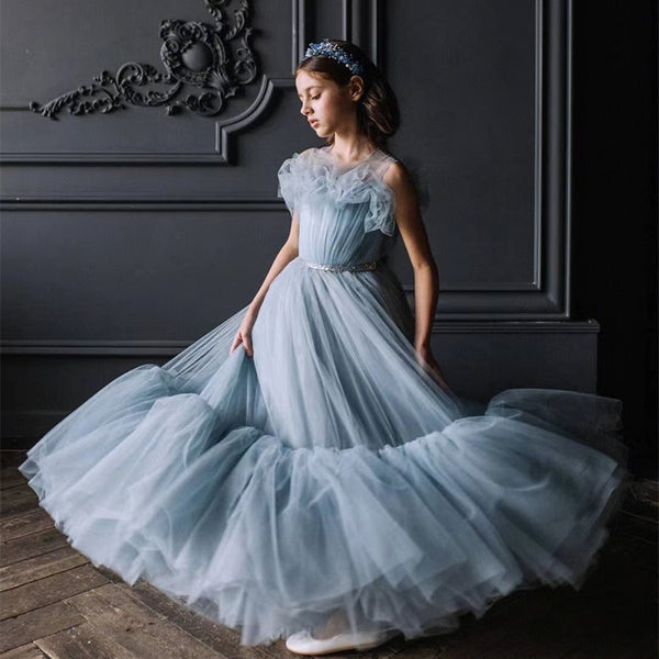 Elegant Sky Blue Tulle Ball Gown