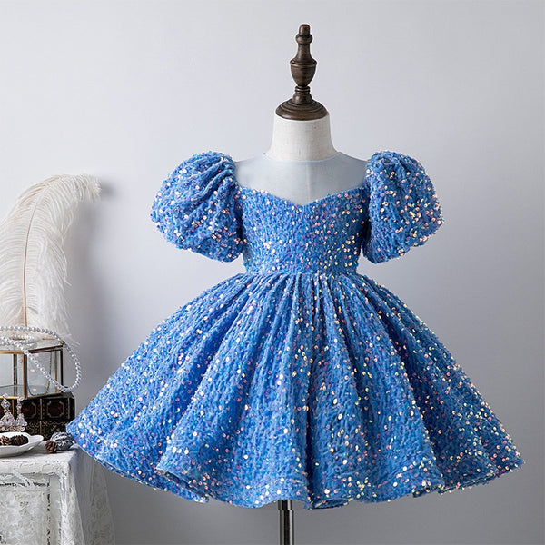 Elegant Fluffy Sequin Tutu Ball Gown - Cotton Castles Luxury Kids