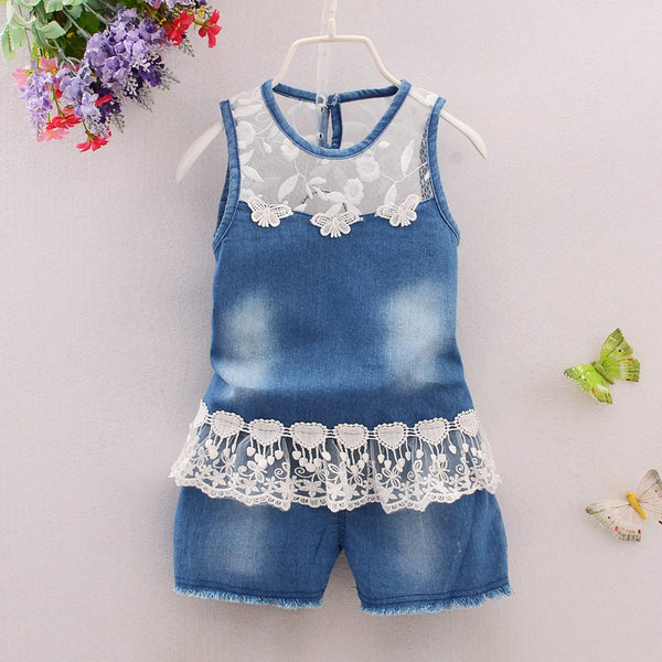 Toddler Denim Floral Jumpsuit - Cotton Castles Luxury  Diaper Cakes