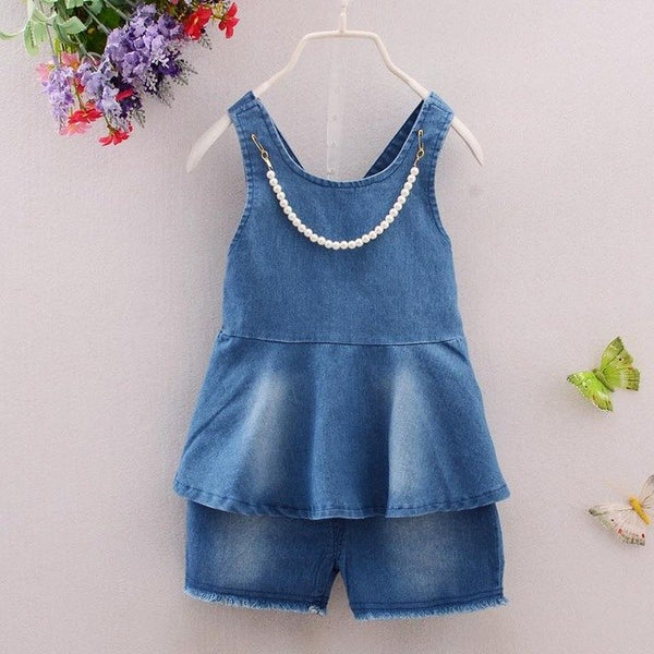 Toddler Denim Floral Jumpsuit - Cotton Castles Luxury  Diaper Cakes