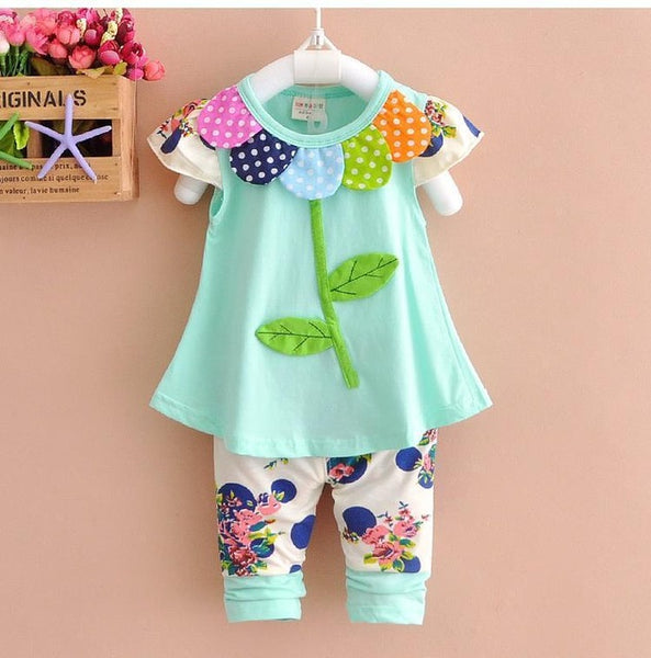 Bowknot Floral T-shirts Tops + Pants Leggings 2pcs - Cotton Castles Luxury  Diaper Cakes