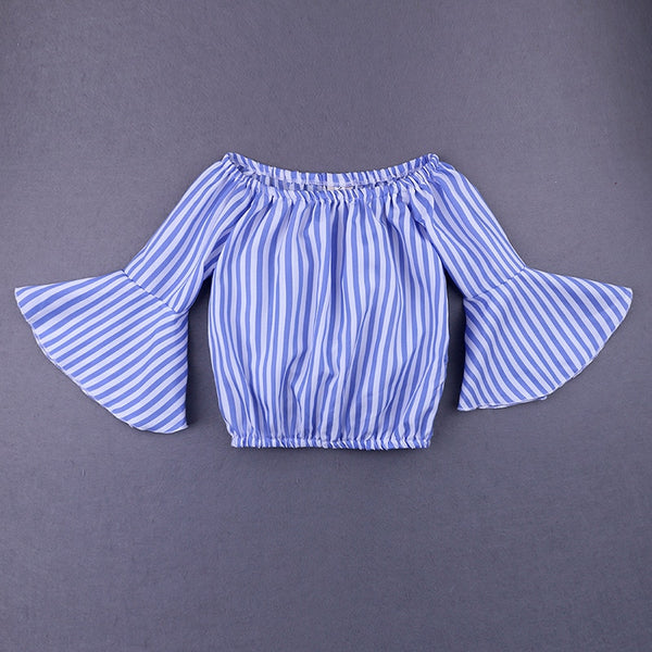 Off Shoulder Blue Striped Tops+Denim - Cotton Castles Luxury  Diaper Cakes